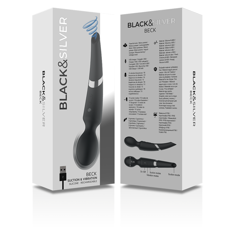 Vibratore Wand con Ventosa Black&Silver Beck — Silicone 2 in 1