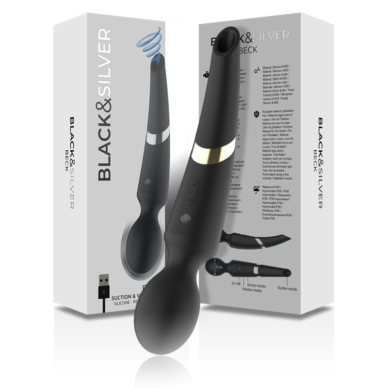 Vibratore Wand con Ventosa Black&Silver Beck — Silicone 2 in 1