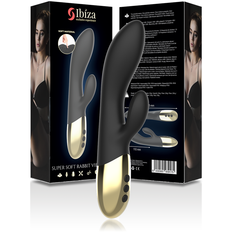 Vibratore Rabbit Ibiza Supersoft — Silicone Nero e Oro
