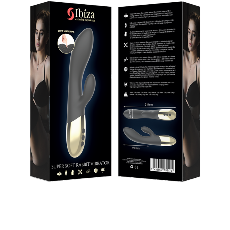 Vibratore Rabbit Ibiza Supersoft — Silicone Nero e Oro