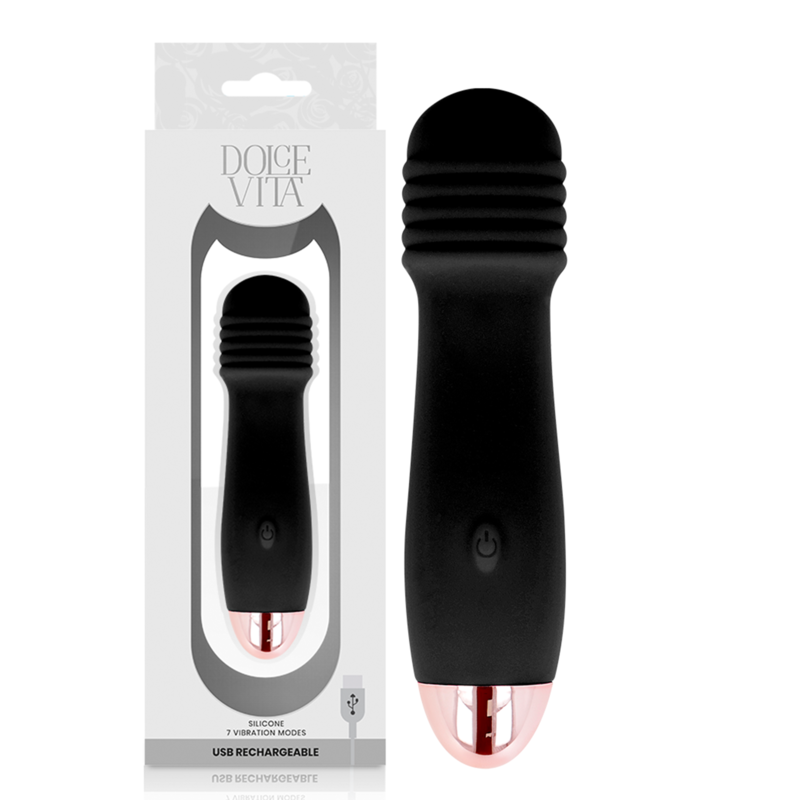 Vibratore Ricaricabile Dolce Vita Tre — Silicone, 7 Velocità, Nero