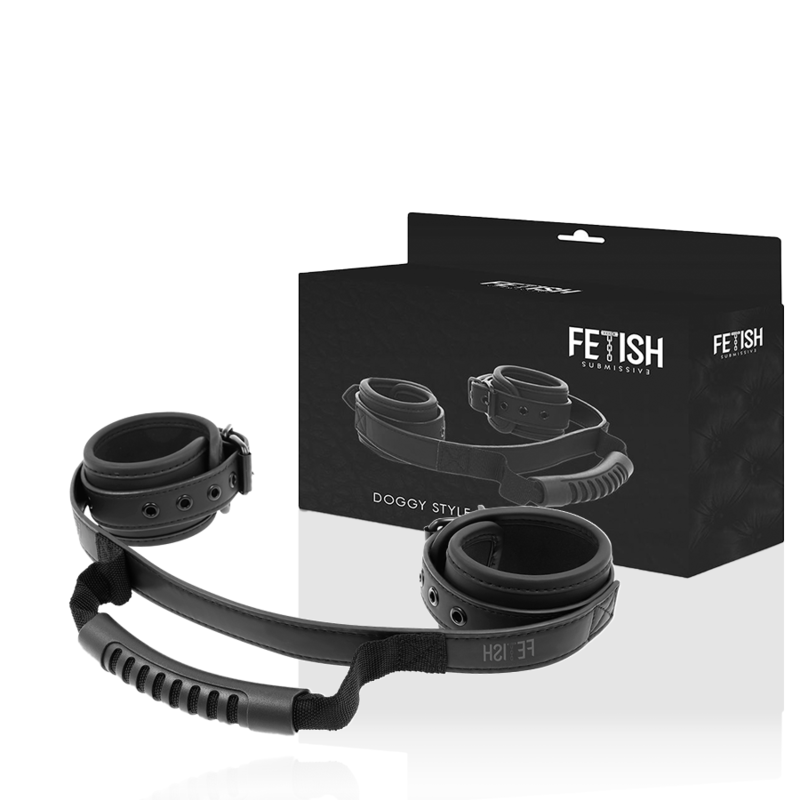 Manette BDSM in Pelle Vegana Fetish Submissive — con Maniglia