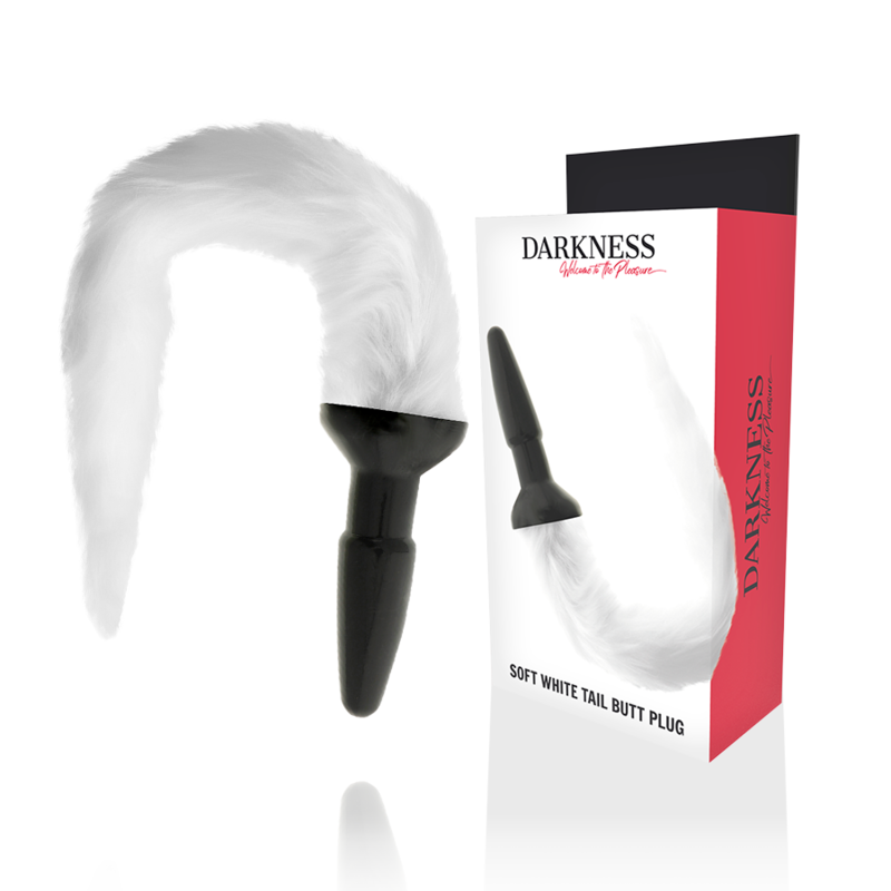 Plug Anale con Coda Pelosa Darkness — Silicone, Bianco