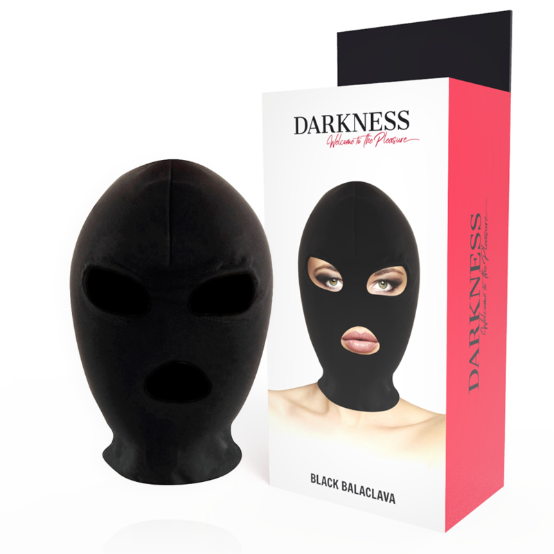 Cappuccio BDSM con Apertura Bocca e Occhi Darkness — Nero