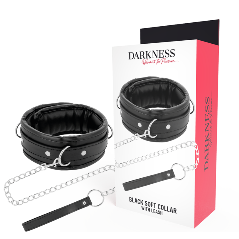 Collare BDSM con Catena Darkness — Pelle Imbottita Regolabile