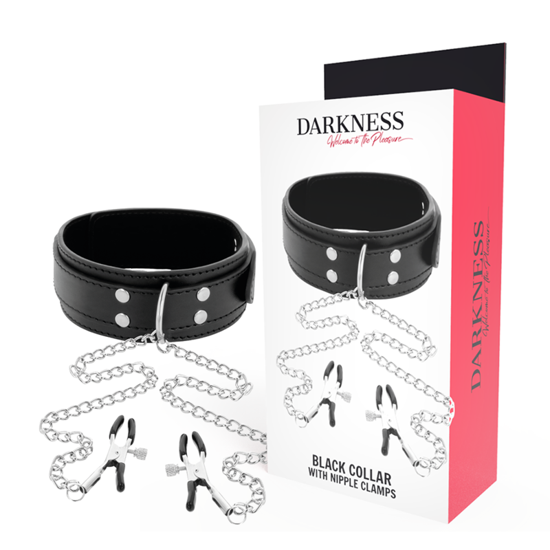 Collare BDSM con Morsetti Capezzoli Darkness — Nero