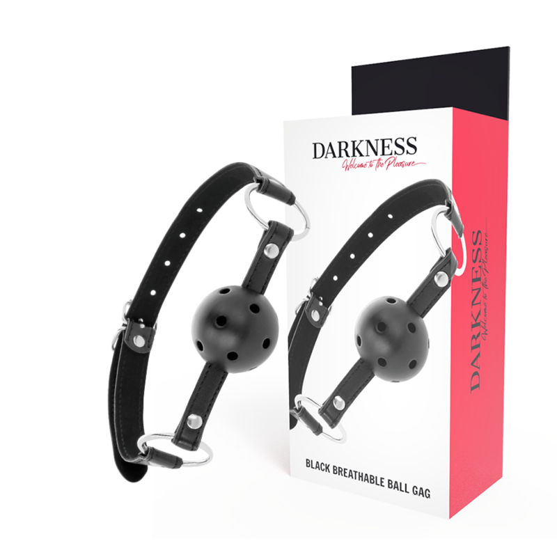 Bavaglio a Sfera BDSM Darkness — Cinturini in Pelle, Nero