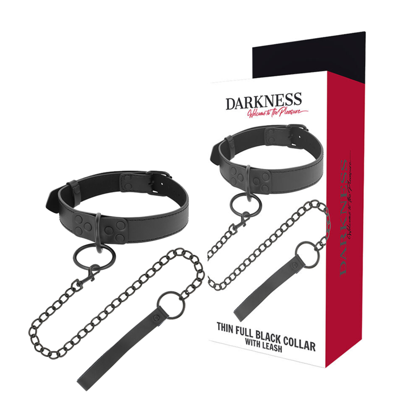 Collare BDSM con Catena Darkness — Neoprene e Puleather, Nero