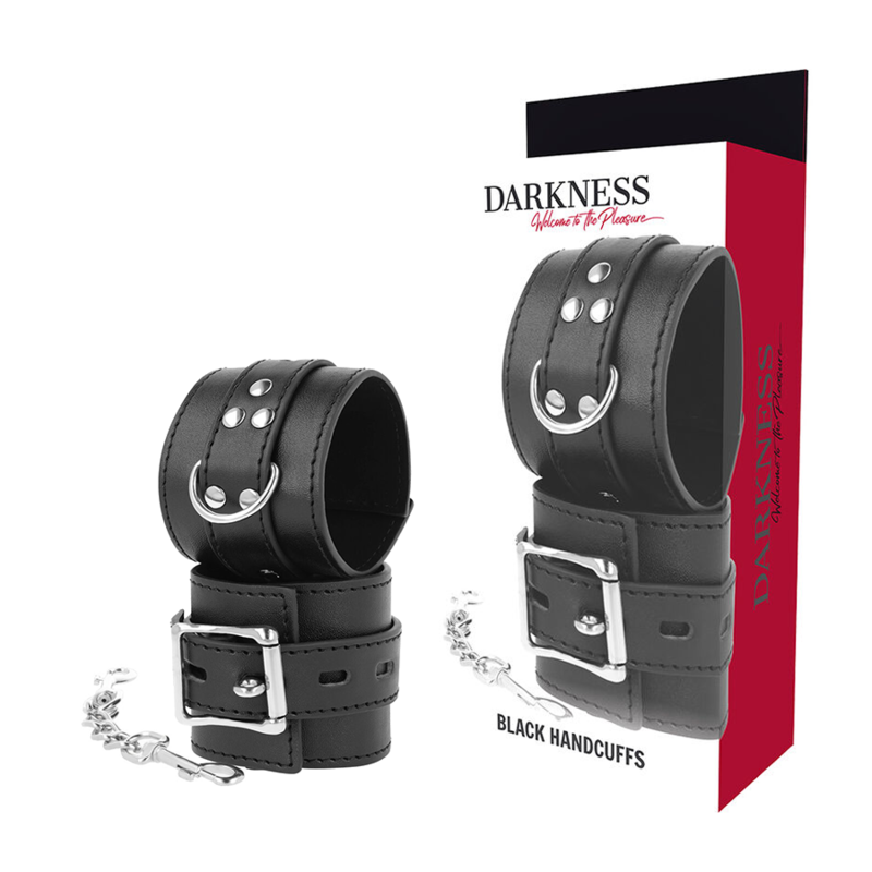 Manette BDSM in Pelle Darkness — Fibbie Regolabili, Nero