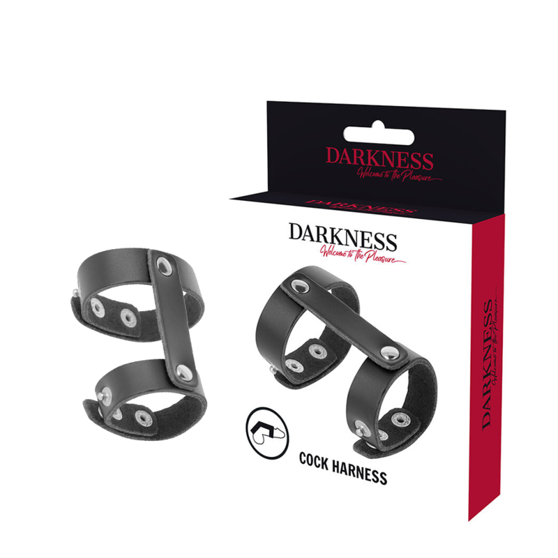 Anello Fallico con Anello Testicoli Darkness — Pelle, Regolabile