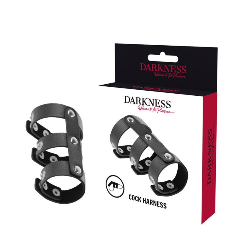 Anello Fallico con Anello Testicoli Darkness — Pelle Regolabile