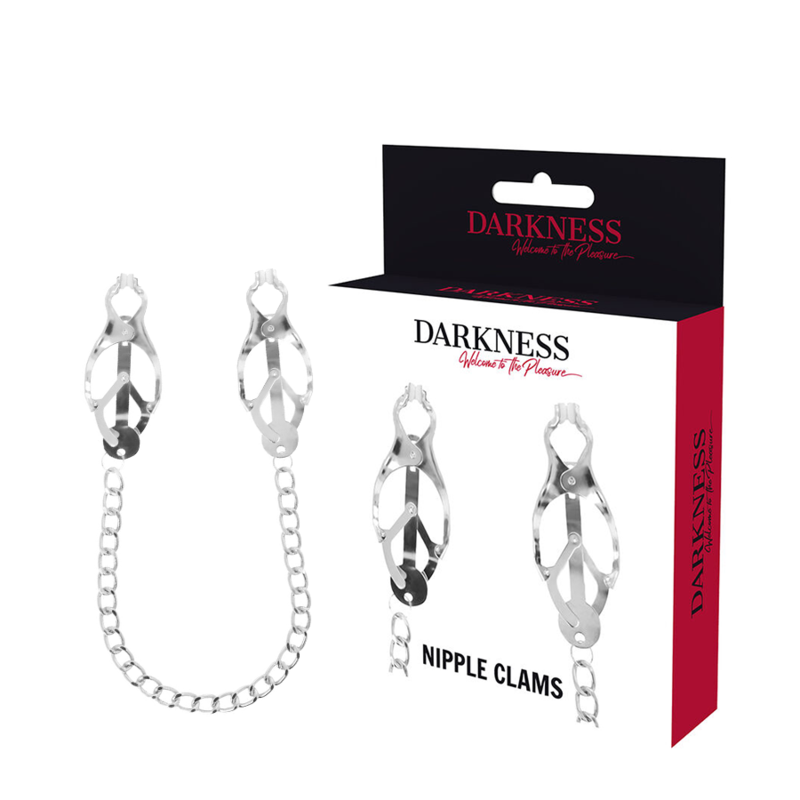 Pinza per Capezzoli con Catena Darkness — Metallo, 2 Pezzi