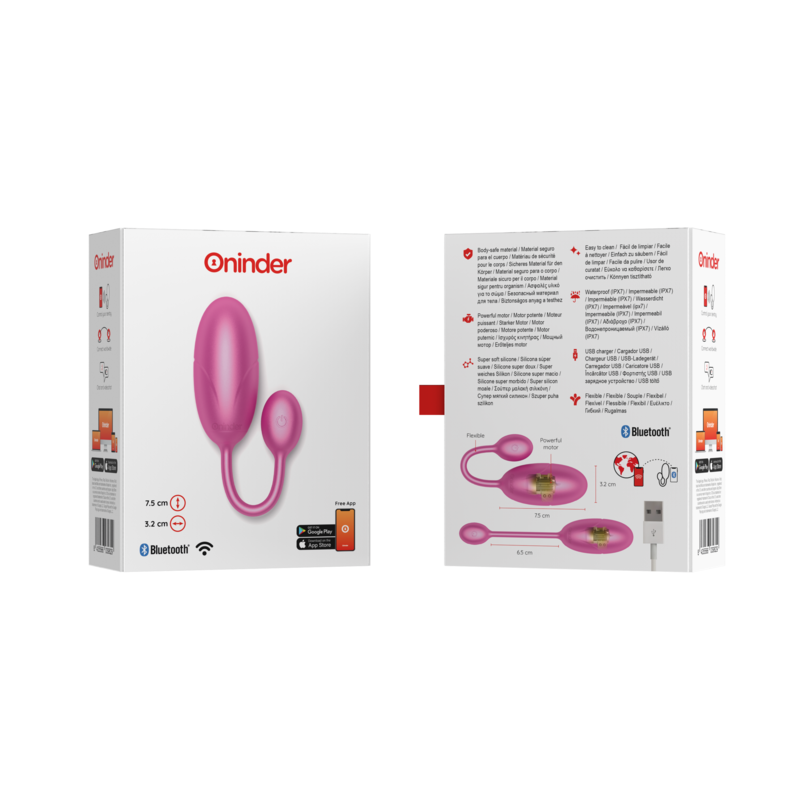 Uovo Vibrante con App Oninder Tokyo — Rosa, 7,5 x 3,2 cm
