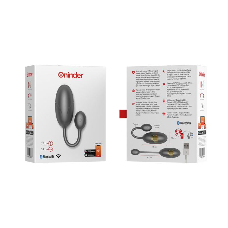 Uovo Vibrante con App Oninder Tokyo — 7,5 x 3,2 cm, Nero