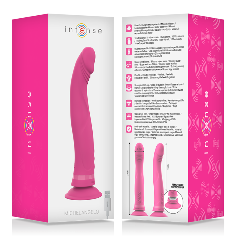 Dildo Vibrante con Ventosa Intense Michelangelo — Silicone Rosa