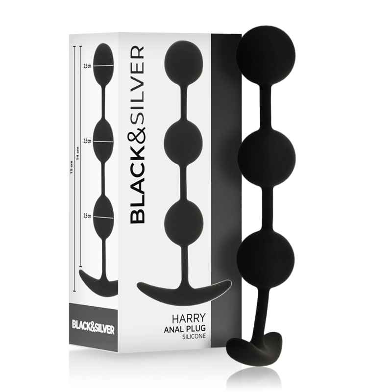 Plug Anale a Sfere Black&Silver Harry — Silicone, 3 Sfere
