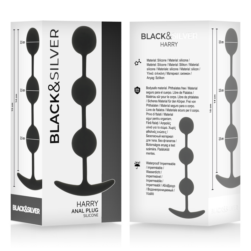Plug Anale a Sfere Black&Silver Harry — Silicone, 3 Sfere