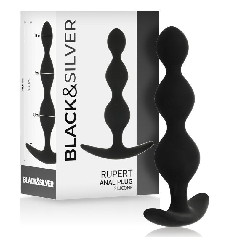 Catena di Sfere Anali Black&Silver Rupert — 10 cm