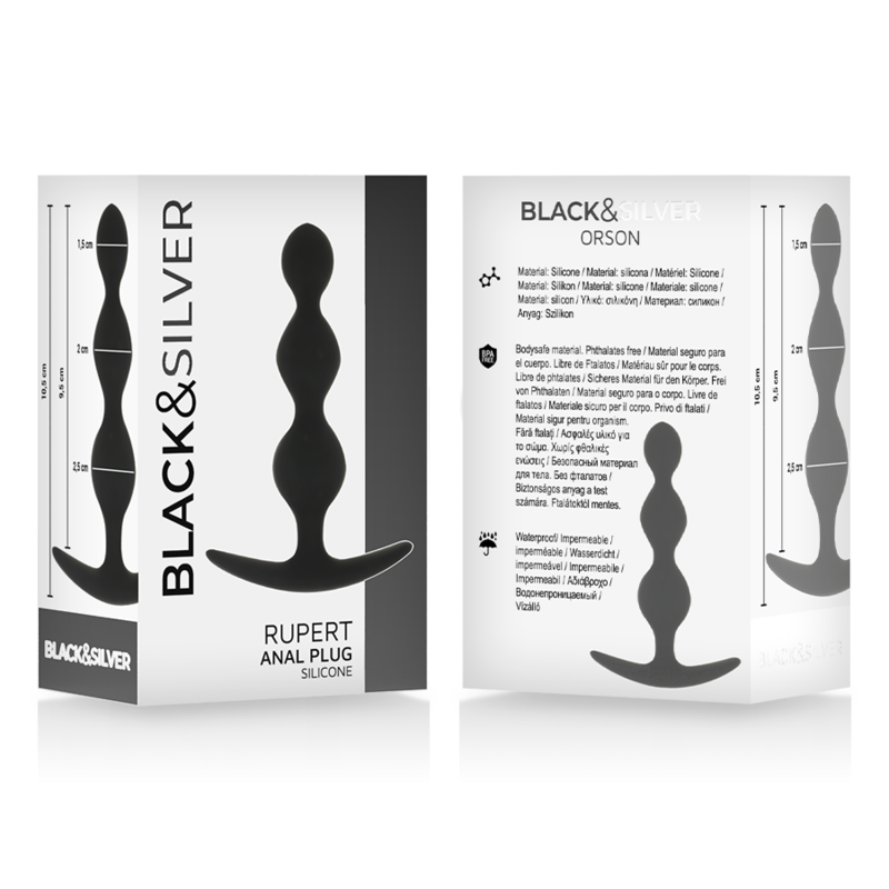 Catena di Sfere Anali Black&Silver Rupert — 10 cm