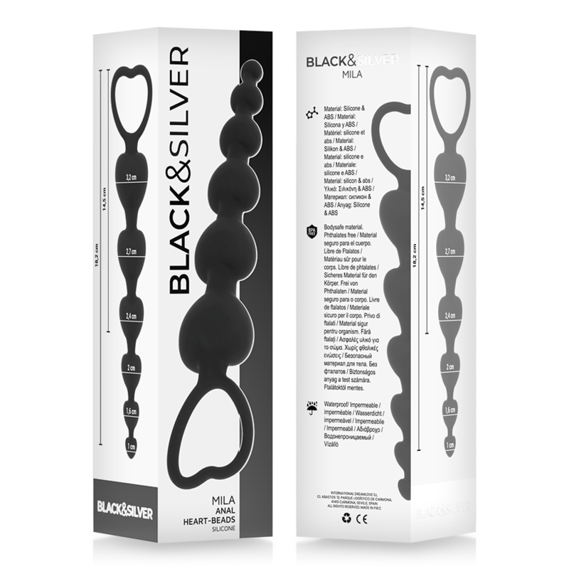 Plug Anale a Sfere Black&Silver Mila — Catena Graduata 18 cm