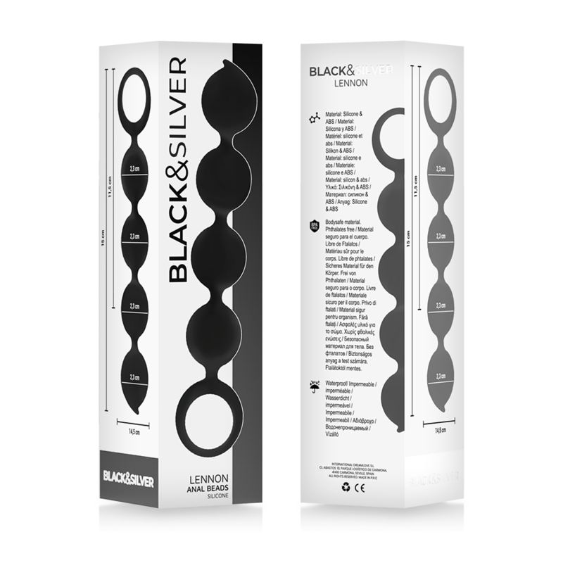 Plug Anale a Sfere Black&Silver Lennon — Silicone, 4 Sfere