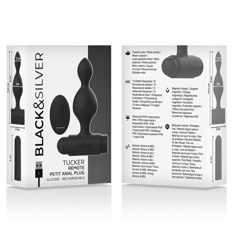 Plug Anale Vibrante con Telecomando Black&Silver Tucker — 8 cm
