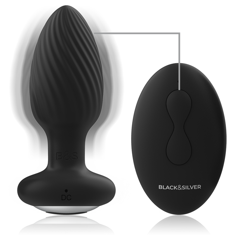 Plug Anale Vibrante con Rotazione Black&Silver Welss — Silicone