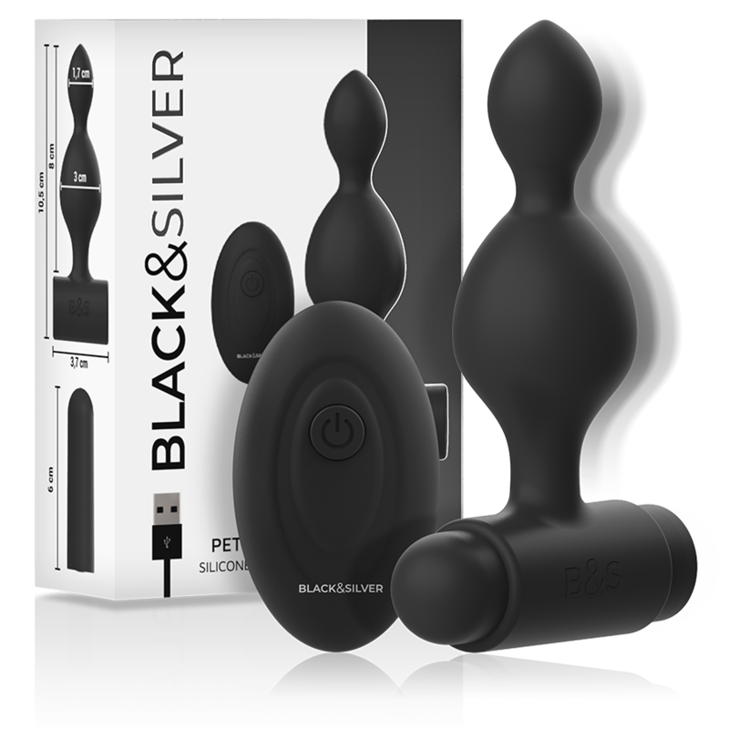 Plug Anale Vibrante con Telecomando Black&Silver Tucker — 8 cm