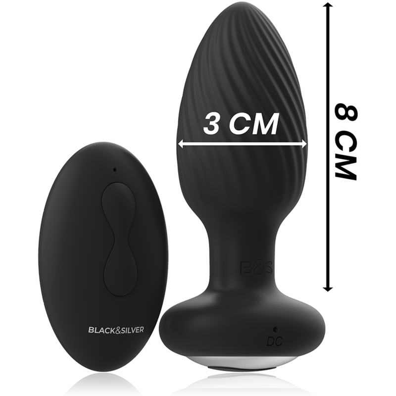 Plug Anale Vibrante con Rotazione Black&Silver Welss — Silicone