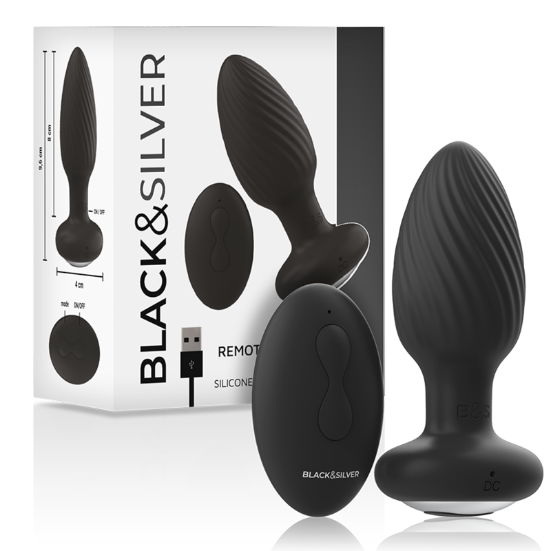 Plug Anale Vibrante con Rotazione Black&Silver Welss — Silicone