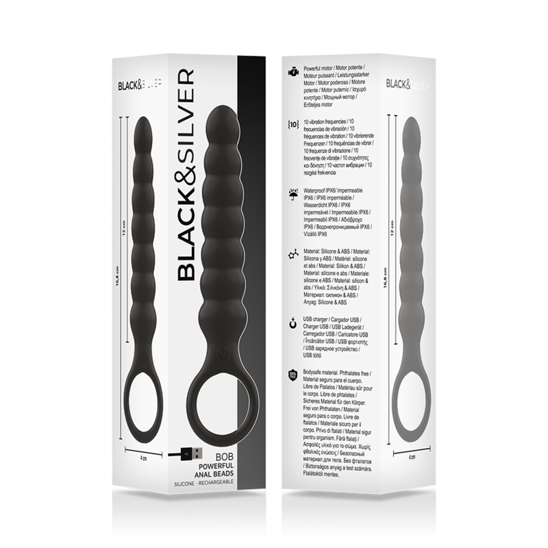 Plug Anale Vibrante Black&Silver Bob — Silicone Morbido