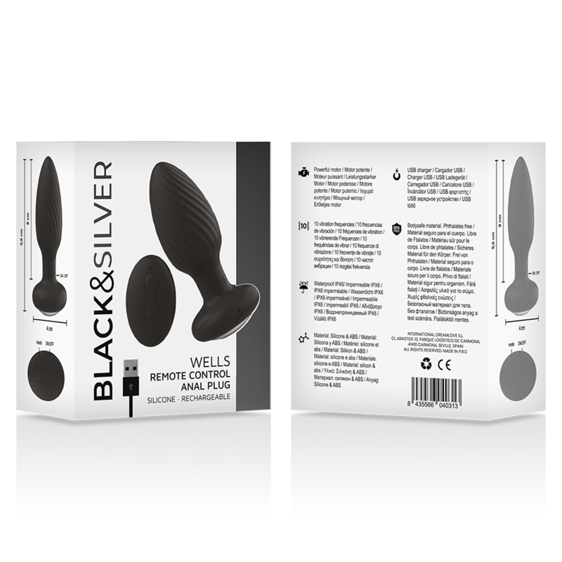 Plug Anale Vibrante con Rotazione Black&Silver Welss — Silicone