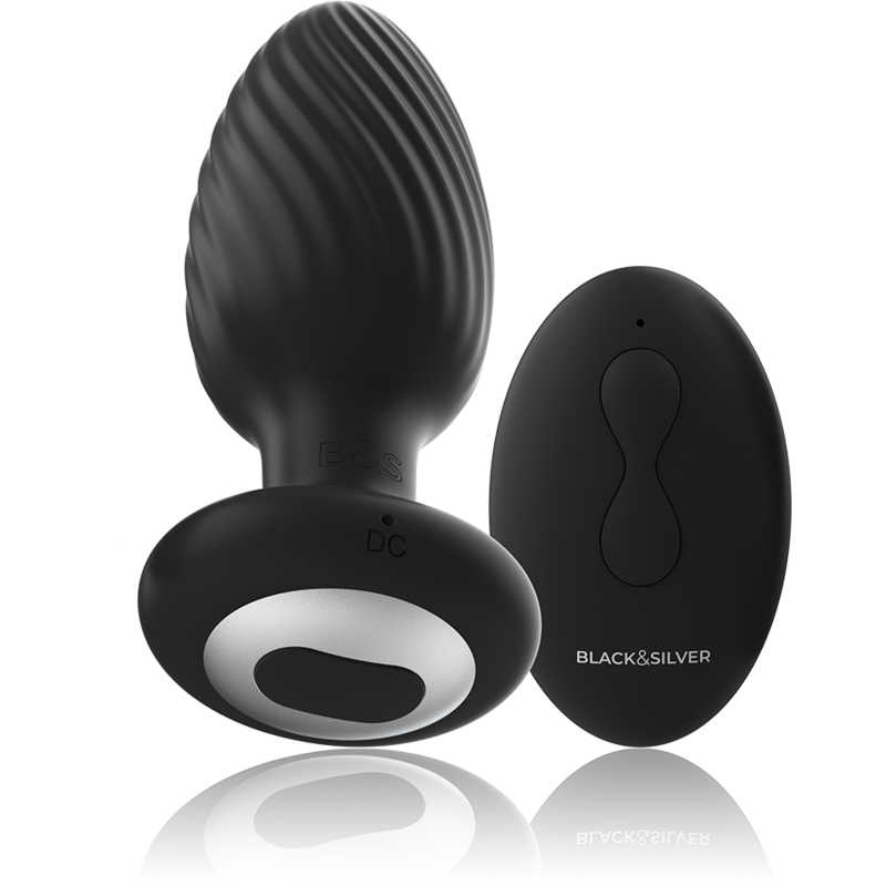 Plug Anale Vibrante con Rotazione Black&Silver Welss — Silicone