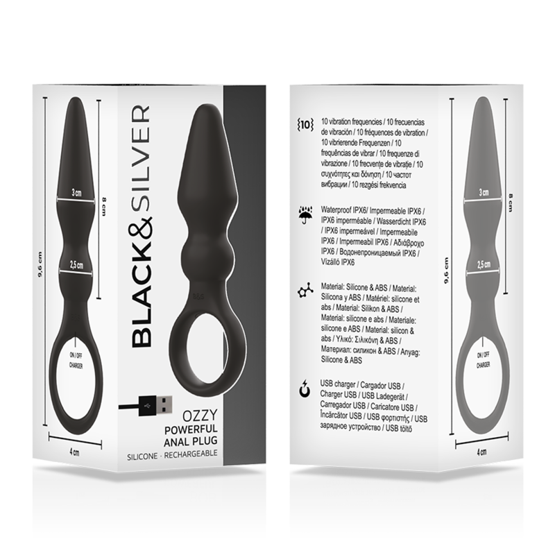 Plug Anale Vibrante Black&Silver Ozzy — Silicone Doppio Strato