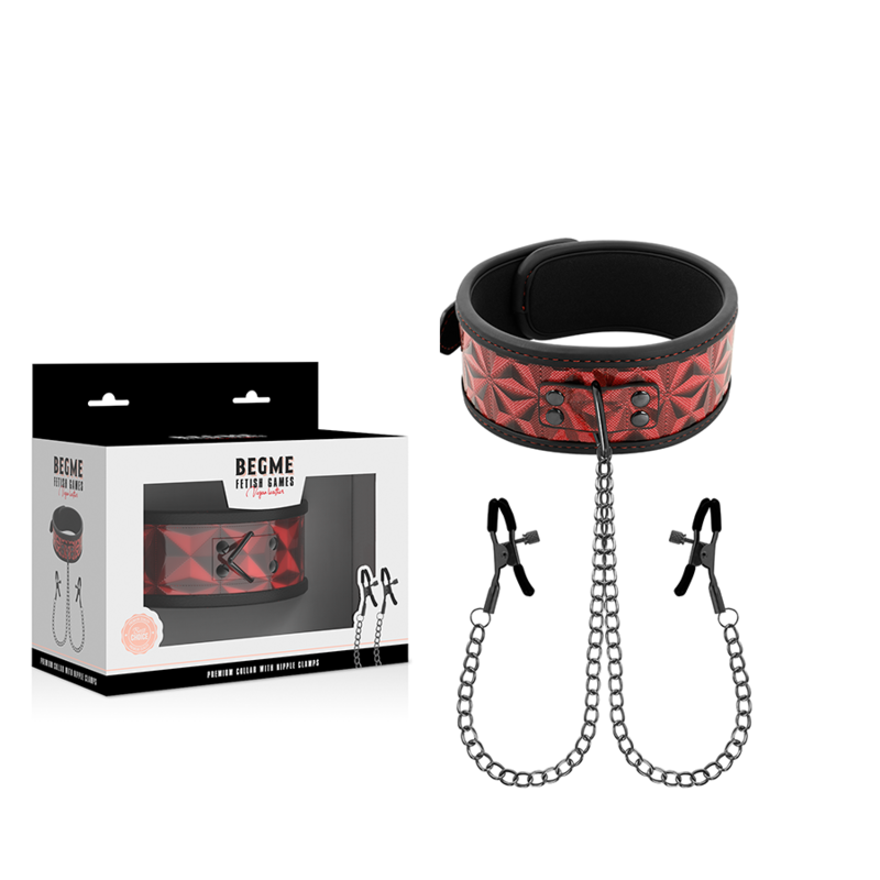Collare BDSM con Morsetti Capezzoli Begme Red Edition — Neoprene