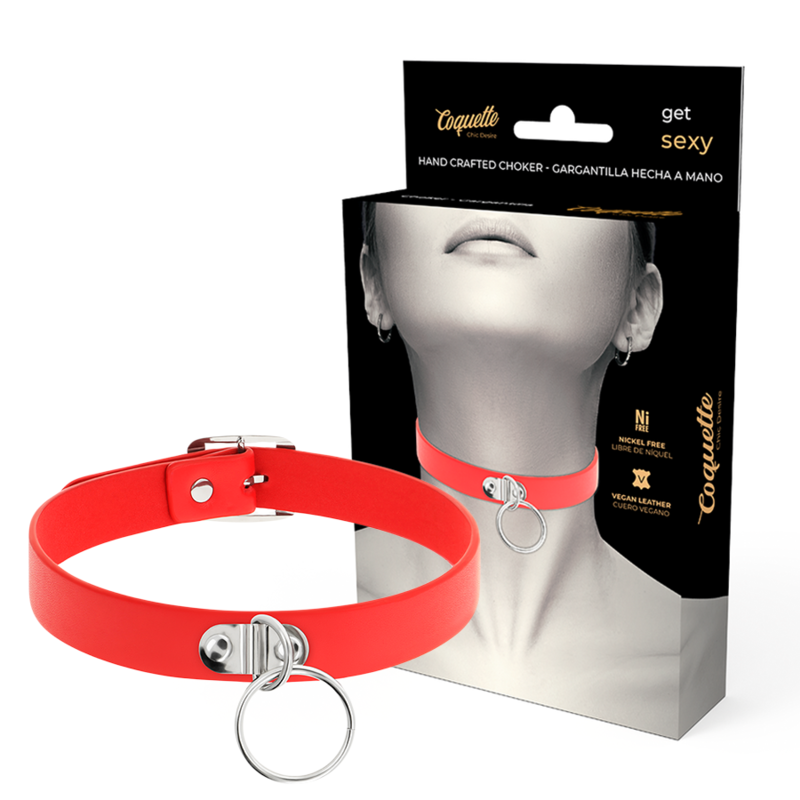 Collare BDSM in Pelle Vegana Coquette Chic Desire — Rosso
