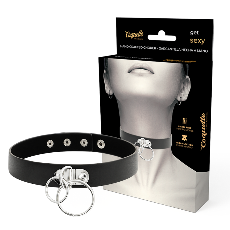 Collare BDSM in Pelle Vegana Coquette Chic Desire — Doppio Anello
