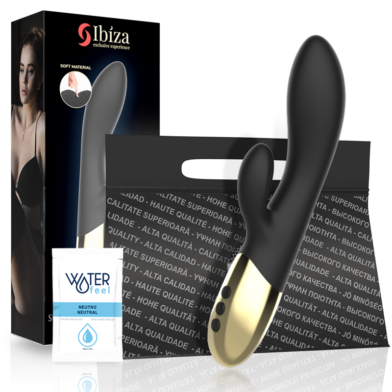 Vibratore Rabbit Ibiza Supersoft — Silicone Nero e Oro