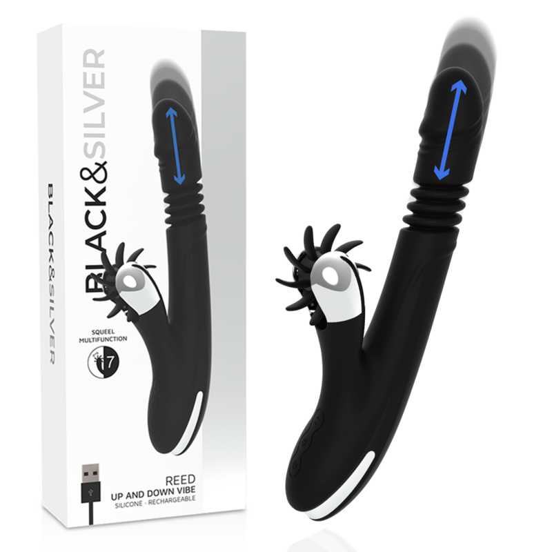 Vibratore Rabbit Black&Silver Vibra — Silicone, Multifunzione