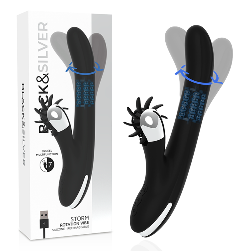 Vibratore Rabbit Black&Silver Bunny Storm — Rotante Multifunzione