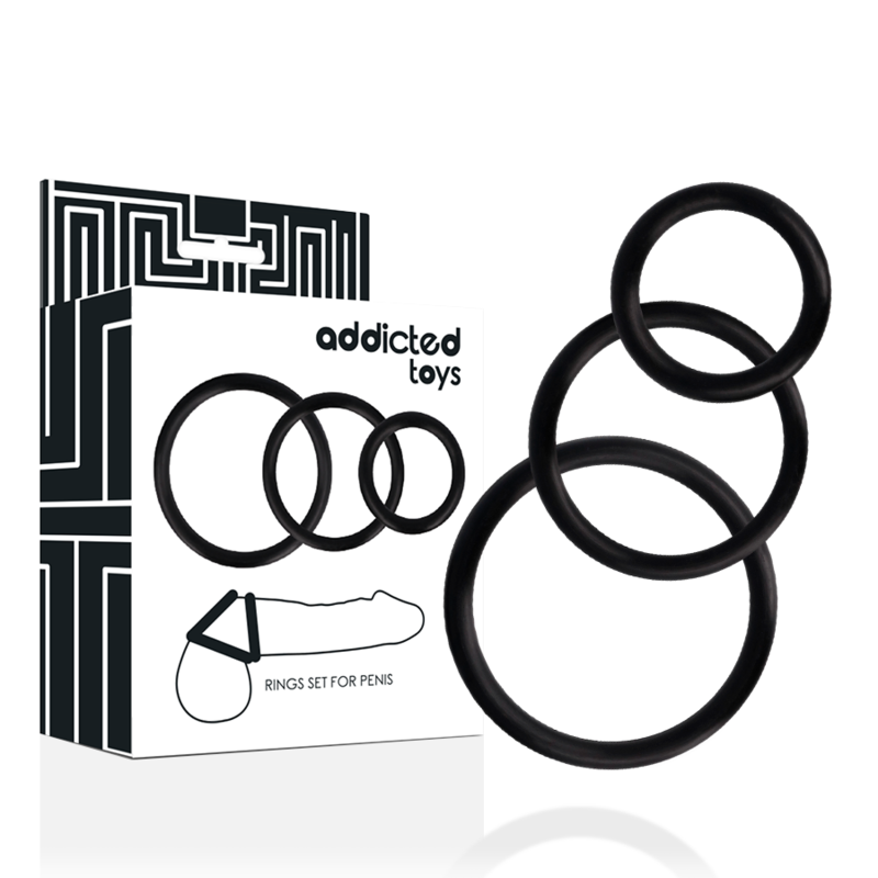 Kit Anelli Fallici Addicted Toys — 3 Taglie, Nero