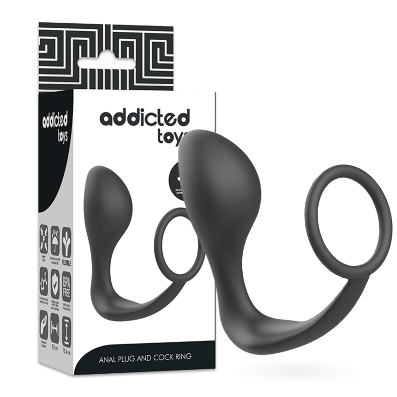 Plug Anale con Anello Fallico Addicted Toys Annal — Silicone Nero