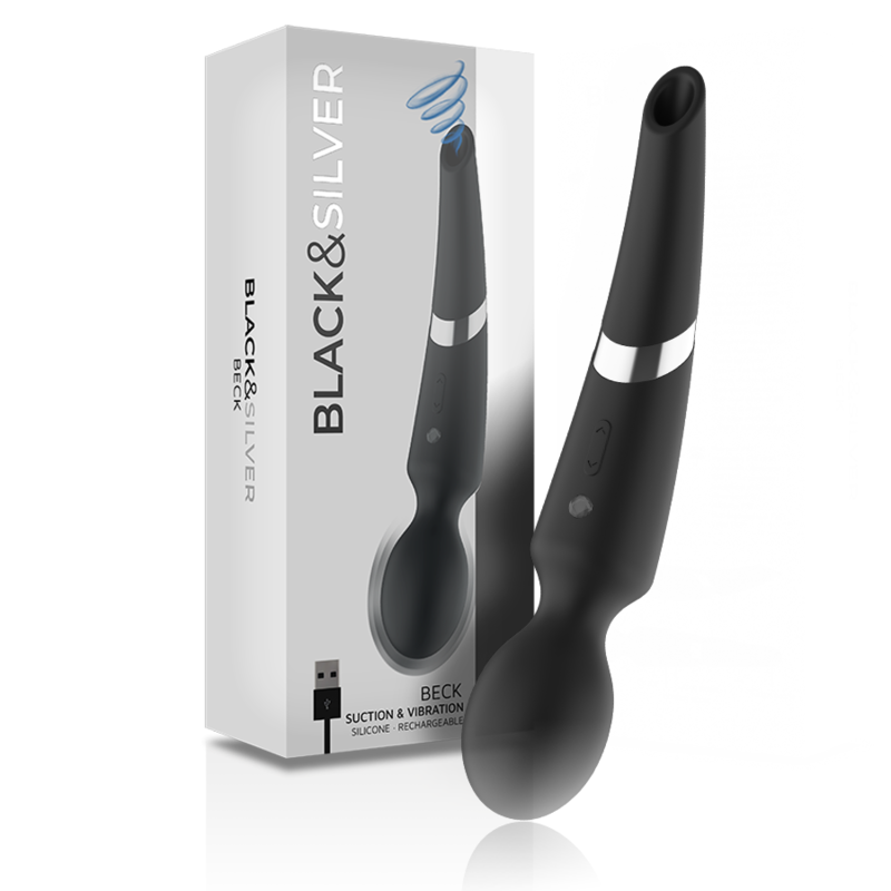 Vibratore Wand con Ventosa Black&Silver Beck — Silicone 2 in 1