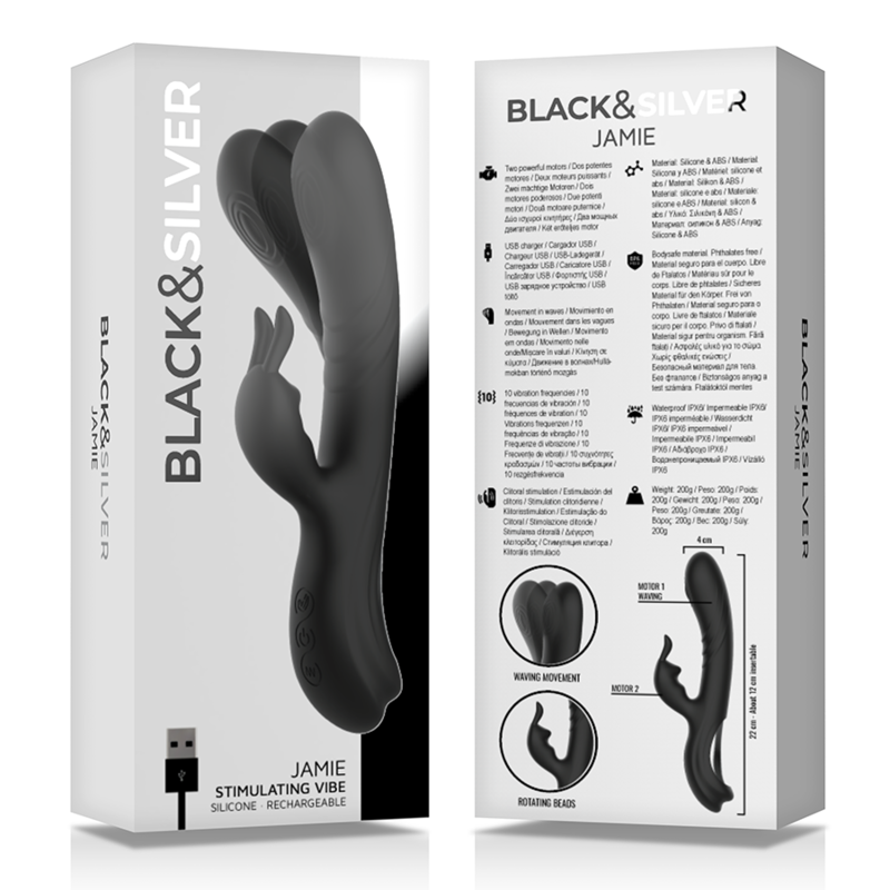 Vibratore Rabbit Black&Silver Jamie — Silicone Ricaricabile