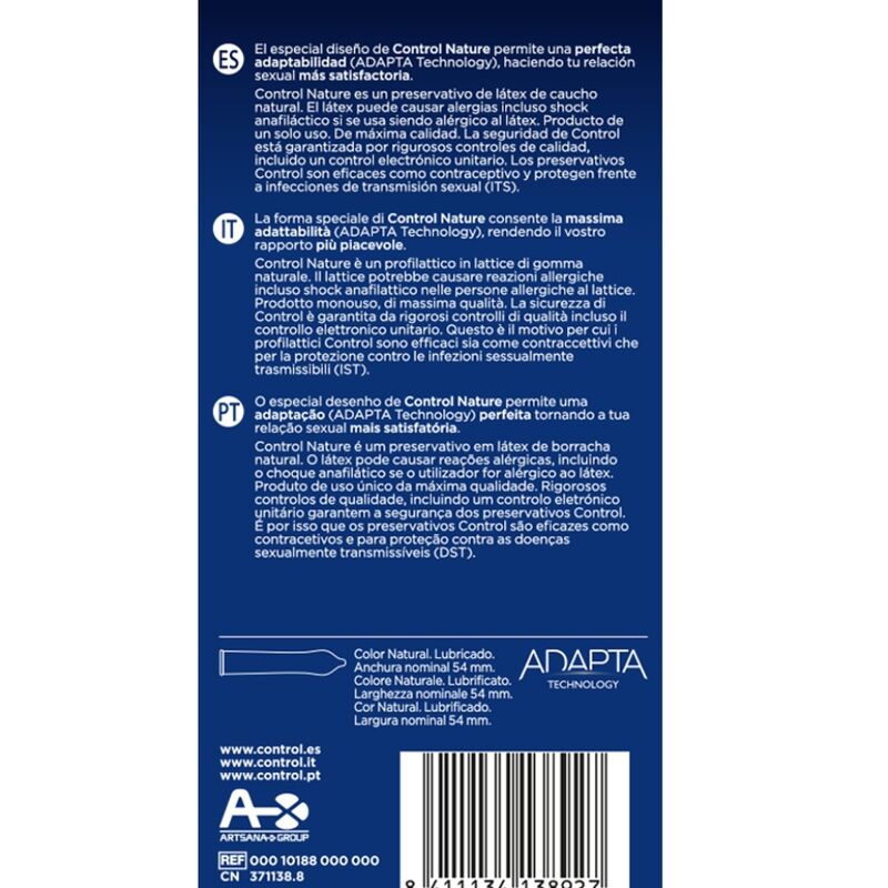 Preservativi in Lattice Control Adapta Nature — 6 Unità, 54 mm