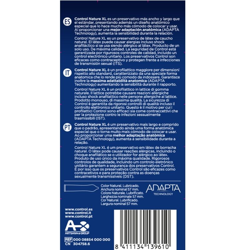Preservativi XL Control Adapta Nature — 57 mm, 12 Unità