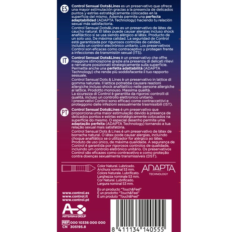 Preservativi con Rilievi e Scanalature Control Dots&Lines — 12 pz