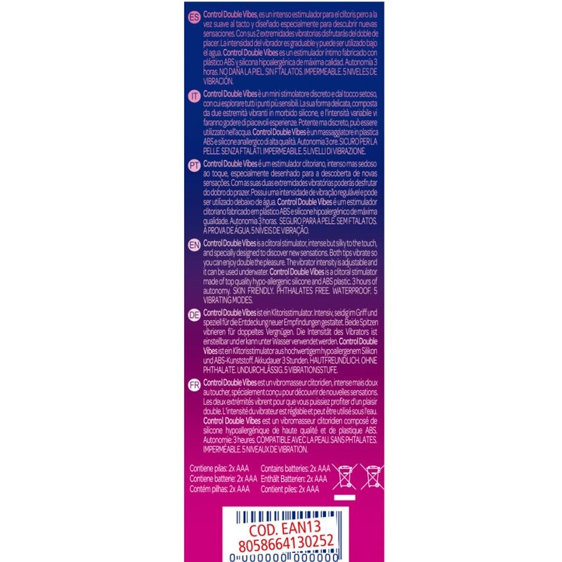 Stimolatore Clitoride Control Double Vibes — 2 Arti Vibranti