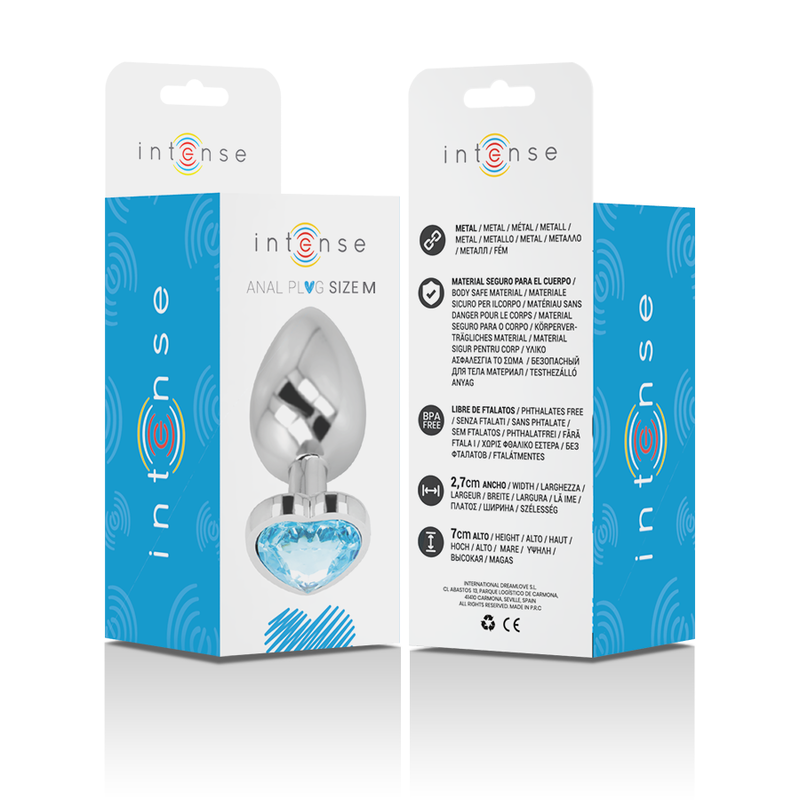 Plug Anale in Metallo Intense Diamond Jewel — Cuore Blu, Taglia M