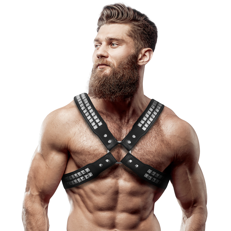 Imbracatura Petto Uomo Fetish Submissive Attitude — Ecopelle con Rivetti